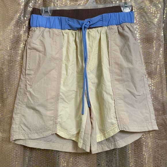 Free People Movement Sun Daze Colorblock Beige Blue Board Shorts XS NWOT - Picture 1 of 5